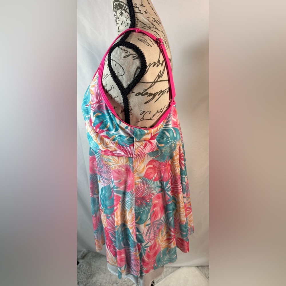 Pink and Blue Floral Swim tankini  with Fit-and-Flare Design ☀️🌴 - Picture 6 of 12